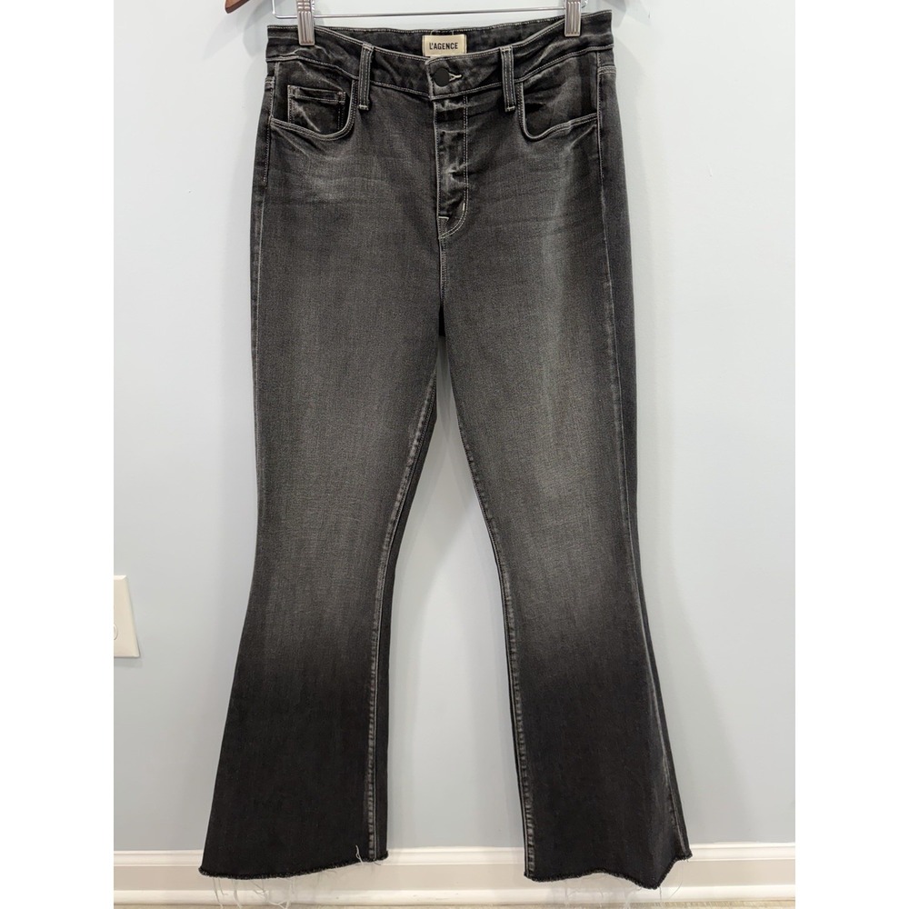 L'AGENCE Ruth High Rise Straight Jeans Obsidian Black Raw Hem 31 Grunge